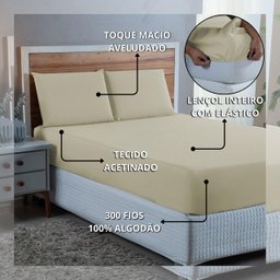 Kit Roupa Cama Casal 100% Algodão 4 Peças Percal 300 Fios Hotel Pousada:palha - 5