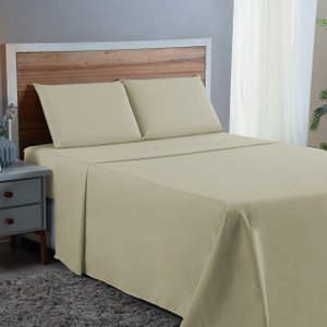 Kit Roupa Cama Casal 100% Algodão 4 Peças Percal 300 Fios Hotel Pousada:palha