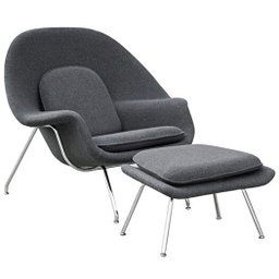 Poltrona Womb Chair Preta com Puff - 1