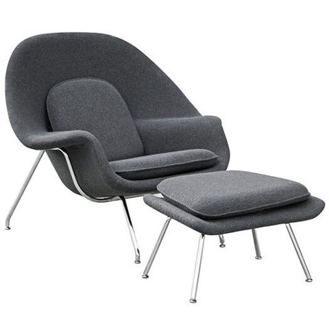 Poltrona Womb Chair Preta com Puff