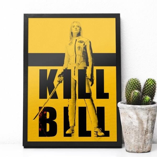 Quadro Kill Bill Uma Thurman Film by Quentin Tarantino | Com vidro fosco e moldura - A3 - 33x45cm - 2
