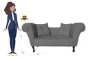 Ver imagem 3 de Recamier Decorativo Divã Dubai Suede Cinza Pés Madeira Mz Decor