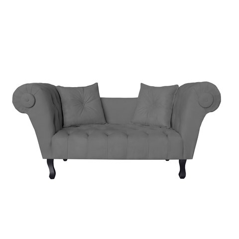 Recamier Decorativo Divã Dubai Suede Cinza Pés Madeira Mz Decor