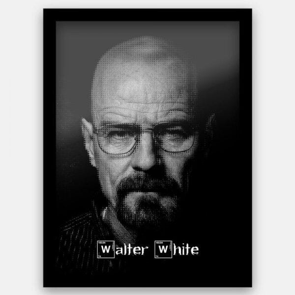 Quadro Breaking Bad – Walter White Preto e Branco | Com vidro fosco e moldura - A4 - 24x33cm - 1