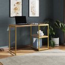 Ver imagem 1 de Mesa Escritório Berlim Industrial com Prateleira Ferro Dourado Tampo 110x46 Freijó