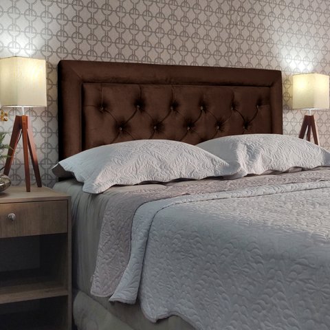 Cabeceira Solteiro 90 Cama Box Classic Luxor Marrom Suede com Pés Rbl