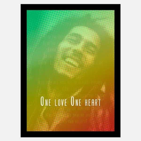 Quadro Bob Marley – One Love! One Heart | com Vidro Fosco e Moldura - A4 - 24x33cm - 1
