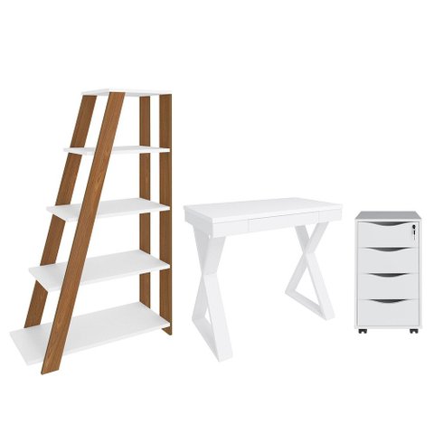 Conjunto Escritório Home Office 3 Peças Veneti A06 Branco - Mpozenato