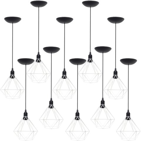10 Pendentes Aramado Diamante Luminária Lustre P Teto Retrô Vintage Industrial Balcão Branco