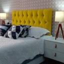 Ver imagem 3 de Cabeceira Estofada Solteiro Capitonê Luna Suede Liso Amarelo 90 X 80 cm RBL