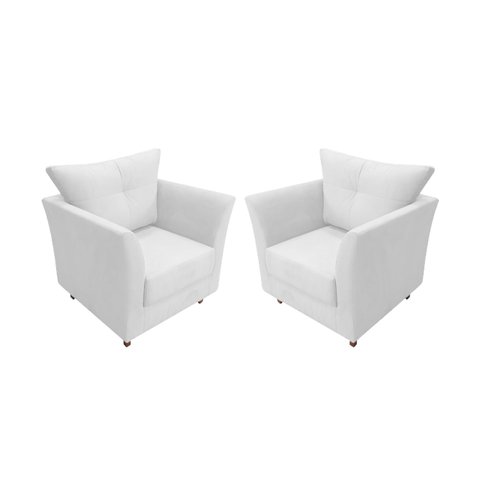 Kit 2 Poltronas Decorativa Isis Couro Branco Pés Madeira Mz Decor
