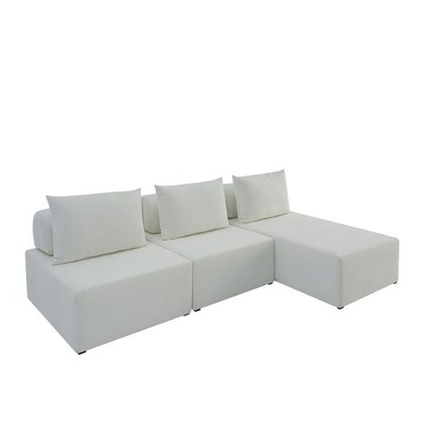 Sofá Ilha na Caixa em Módulos Mobili Chaise 2 Assentos Boucle Bege Estofama