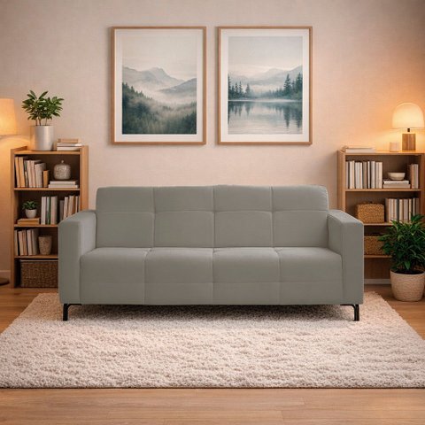 Sofá 3 Lugares Living Sala de Estar 180cm Bento em Aço Veludo K01 - D'rossi