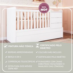 Berço Multifuncional Americano Bicama Gaveteiro Cléo 100% MDF Branco - 6 Berço Multifuncional Americano Bicama Gaveteiro Cléo 100% MDF Branco - 6