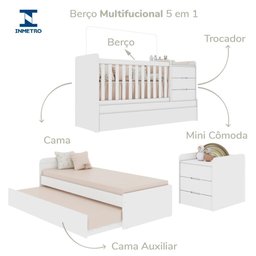 Berço Multifuncional Americano Bicama Gaveteiro Cléo 100% MDF Branco - 5 Berço Multifuncional Americano Bicama Gaveteiro Cléo 100% MDF Branco - 5