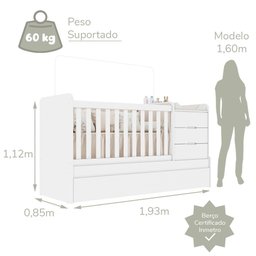 Berço Multifuncional Americano Bicama Gaveteiro Cléo 100% MDF Branco - 4 Berço Multifuncional Americano Bicama Gaveteiro Cléo 100% MDF Branco - 4