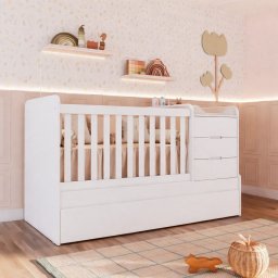 Berço Multifuncional Americano Bicama Gaveteiro Cléo 100% MDF Branco - 1 Berço Multifuncional Americano Bicama Gaveteiro Cléo 100% MDF Branco - 1