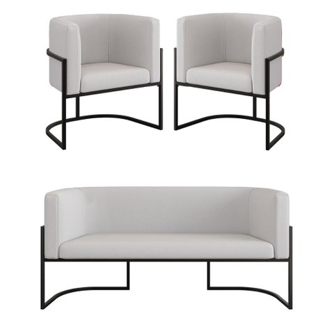 Kit 2 Poltronas + Sofá 2 Lugares Base de Metal Black Veludo Cor:bege