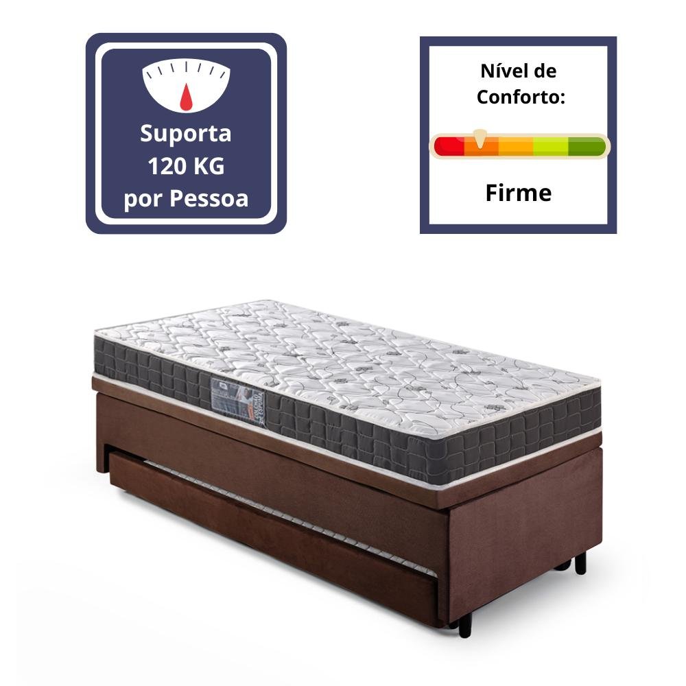 Bicama Box Baú Solteiro Suede Marrom 88x188 com Colchão Pantanal Espuma D28 Anjos - 7