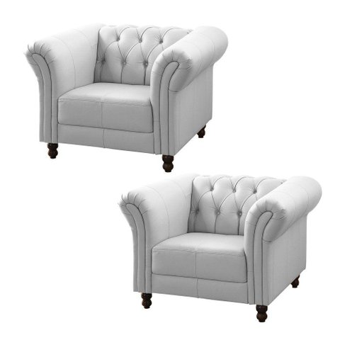 Kit 2 Poltronas Decorativa Bérgamo Couro Branco