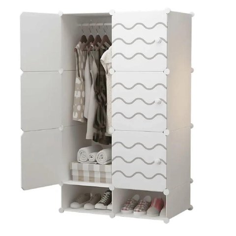 Guarda Roupa Modulado Sapateira Modular 3 Prateleiras 1 Cabideiro Plástico Cinza Yeet 75cm