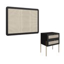 Ver imagem 6 de Conjunto Cabeceira Painel Solteiro Fixação na Parede MDP Nero com Dourado Mesa 2 Gavetas Artesano