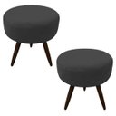 Ver imagem 1 de Kit 2 Puff Banqueta Berlim Redondo Suede Preto Pés Tabaco