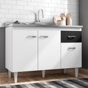 Ver imagem 2 de Balcão de Cozinha 120cm Rony 3 Portas C/ Tampo Branco/Preto Flex - Bela Móveis