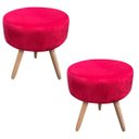 Ver imagem 1 de Kit 2 Puff Banqueta Berlim Redondo Suede Vermelho Pés Natural