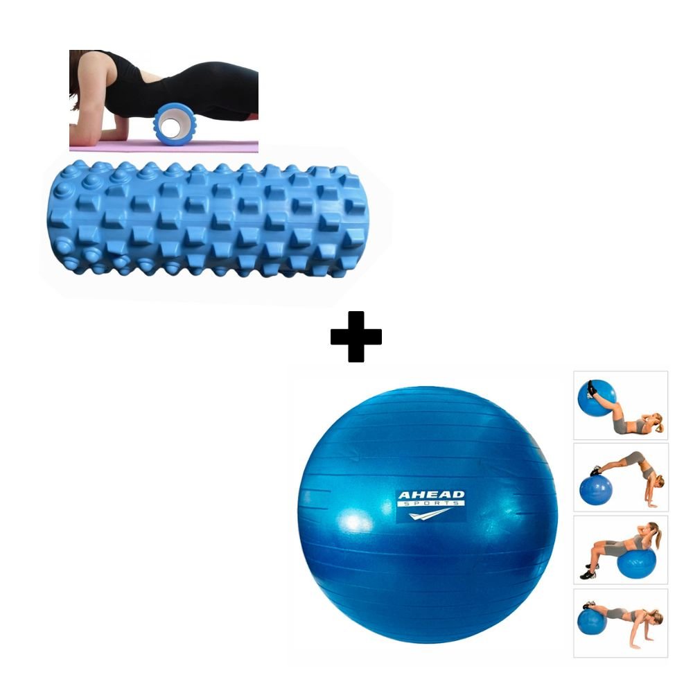Kit 1 Rolo de Massagem + 1 Bola de Pilates Azul Ahead Sports