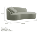 Ver imagem 5 de Divã Recamier Sofá Curvo Sala de Tv e Estar Recepção Inglaterra 150cm Lado Direito Bouclé Verde Oliv