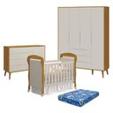 Ver imagem 1 de Quarto de Bebê 4 Portas com Cômoda com Porta Elfe Retrô e Berço Americano Danny Areia Savana Acetina
