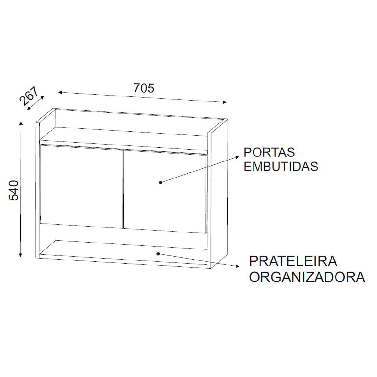 Armário Aéreo de Cozinha Multiuso com 2 Portas e Nicho Cecília Preto - 4