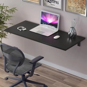 Mesa de Parede Escritório Dobrável Suspensa com Suporte 90x38 Onix