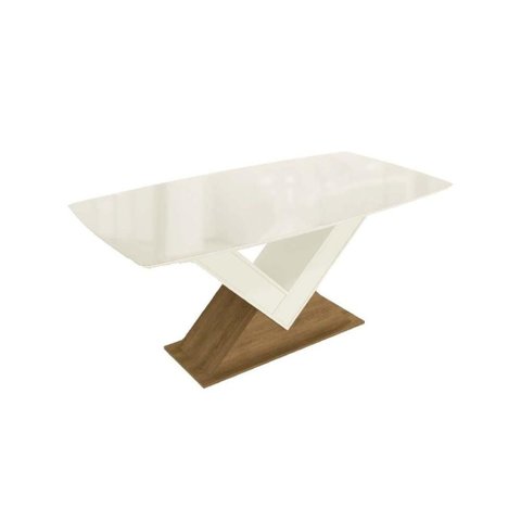 Mesa P/ Cozinha Amora C/ Tampo Madeirado C/ Vidro 90x170cm Freijo/off White/vidro Off White -