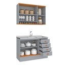 Ver imagem 4 de Cozinha Compacta Aspen 5 Portas 4 Gavetas com Vidro CA08ST Cinza/Cinamomo- Fellicci