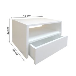 Mesa de Cabeceira Nicho com Gaveteiro Suspenso de Parede Branco Laca - 4