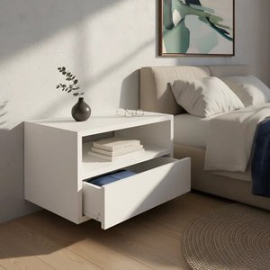 Mesa de Cabeceira Nicho com Gaveteiro Suspenso de Parede Branco Laca