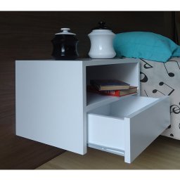 Mesa de Cabeceira Nicho com Gaveteiro Suspenso de Parede Branco Laca - 2