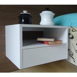 Mesa de Cabeceira Nicho com Gaveteiro Suspenso de Parede Branco Laca - 3