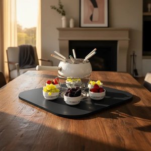 Prato Giratório Centro de Mesa Tampo Tábua para Mesa 50 Cm Preto Laca