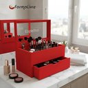 Ver imagem 1 de Porta Maquiagem Caixa Organizadora com Espelho Vermelho Laca