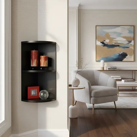 Cantoneira Nicho Prateleira de Canto Suspenso Multiuso Cozinha Preto Laca