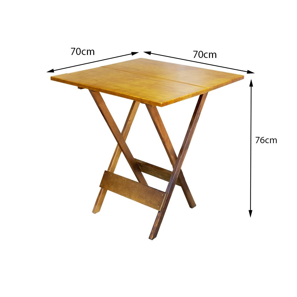 Kit 2 Conjuntos de Mesa Dobrável com 2 Cadeiras de Madeira 70x70 Ideal para Bar e Restaurante - Mel - 3