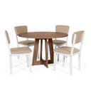 Ver imagem 1 de Mesa de Jantar Redonda Montreal Noronha com 4 Cadeiras Estofadas Ella Branco/bege