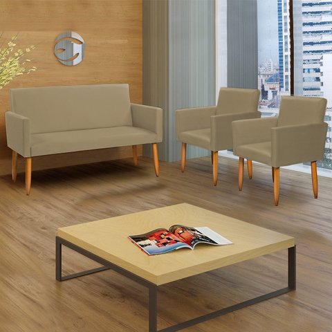 Kit Namoradeira Decorativa Para Sala Nina + 2 Poltronas Para Recepção Manicure Suede