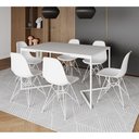 Ver imagem 1 de Mesa Industrial Jantar Retangular 137X90Cm Branca Base V Com 6 Cadeiras Brancas Ferro B Branco