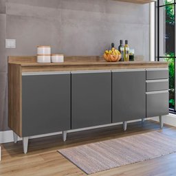 Balcão Cozinha Freijó com Grafite 180cm S/ Tampo - Belliv Decor - 3