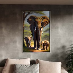 Quadro Decorativo Animais Sombra da Savana com Moldura Prata - 180x100 Cm - 1
