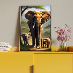 Quadro Decorativo Animais Sombra da Savana com Moldura Prata - 180x100 Cm - 4